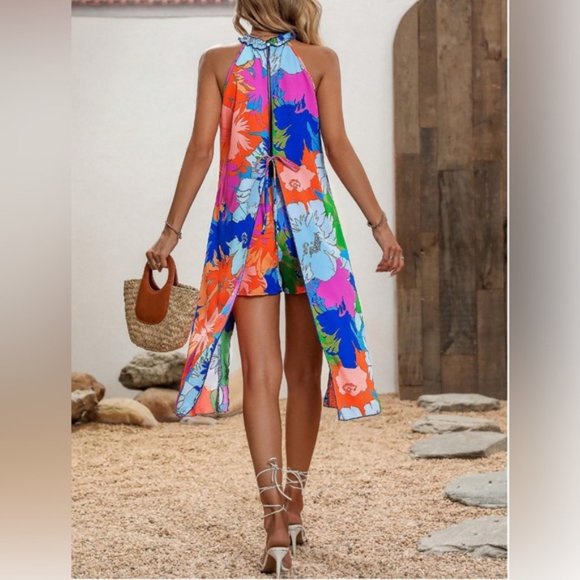 Boho Floral Print Long Halter Top & Shorts - Picture 2 of 7